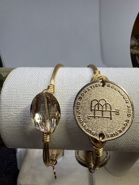 Bourbon and Bowties Bracelet Gold Tone Wire Set & Clear Crystal Accent